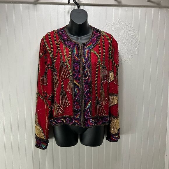 VINTAGE NITELINE By Della Roufogali 100% Silk Beaded Jacket - Picture 1 of 10